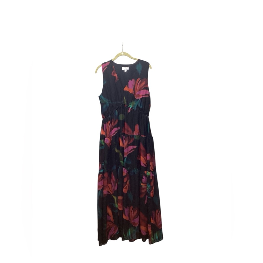 Robbie Bee Empire waist sleeveless Wedding Guest midi dress black floral size 12 - Picture 2 of 13